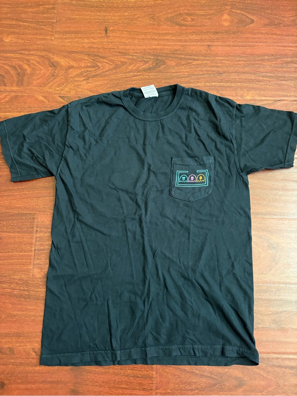 Pi beta phi Black Short-Sleeve Pocket Tee with Multicolor pac man Embroidery